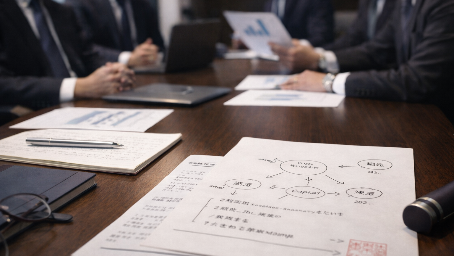 Corporate meeting in Japan illustrating consensus-based decision-making and strategic discussion.