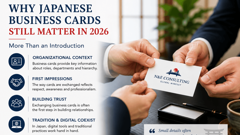 日本で名刺交換を行うビジネスパーソンと、2026年でも名刺が重要であることを示すイメージ。