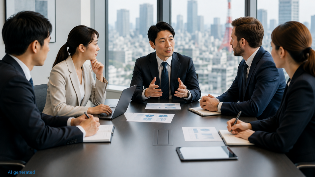 International business meeting in Tokyo illustrating Japanese business communication and cross-cultural decision-making.
